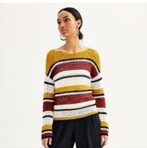 Nine West Women's Striped Knit Sweater - Red, Yellow, Black‎